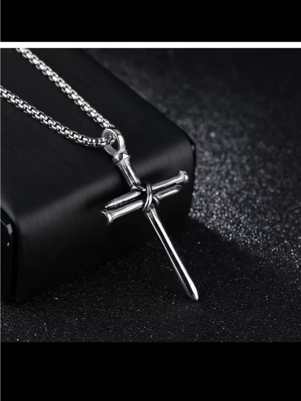 Men's Silver Cross Pendant Necklace - Polished Stainless Steel